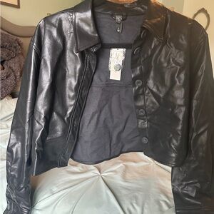 NWT Cropped vegan leather jacket